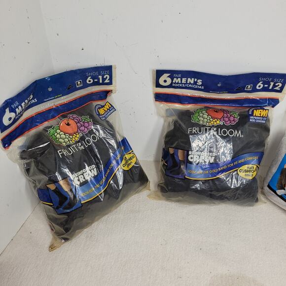 Vintage Hanes Fruit of the Loom Socks Mens Sz 6-12 Black Gray Cushioned Crew NWT - Picture 3 of 13